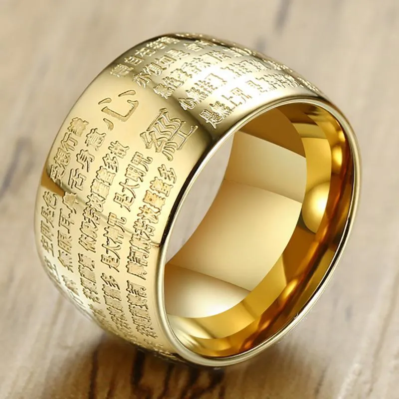 Wedding Rings Vintage Buddha Rimbuu Sutra Spell Rune Faith Ring Buddhism Wide Steel For Women Men Buddhist Comfortable Fit Gifts169Z