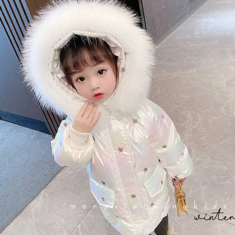 Детская зимняя куртка модная корона блестящая теплая пальто с капюшоном воротник детская верхняя одежда детские девушки хлопка одежда TZ992 H0909