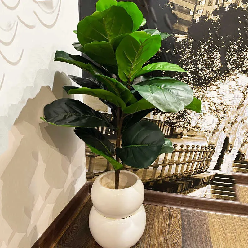 122cm 65cm Stor konstgjord Ficus Tree Branch Tropiska Växter Fake Banyan Tree Real Touch Leaves For Home Wedding Offcice Decor 210624