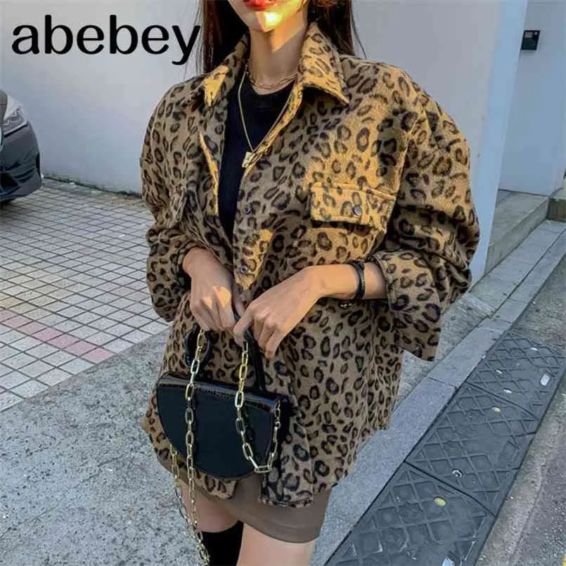 Lente Vintage Leopard Jacket Plus Size Casual Vrouwelijke Jas Winter Tops voor Vrouw Kleding Elegante Wol Uitloper QT17 210914