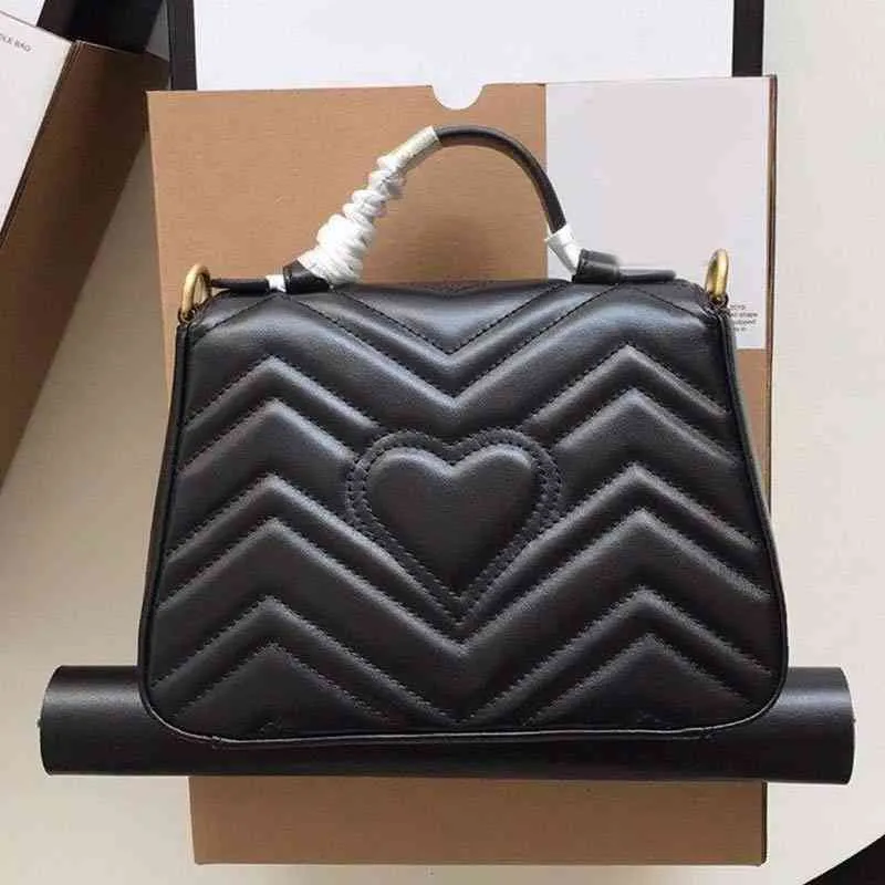 Quality Lady Chain Shoulder Strap Women Double Handbag Quilted Herringbone Leather Heart-Shaped Bag Soft Crossbody Handbag