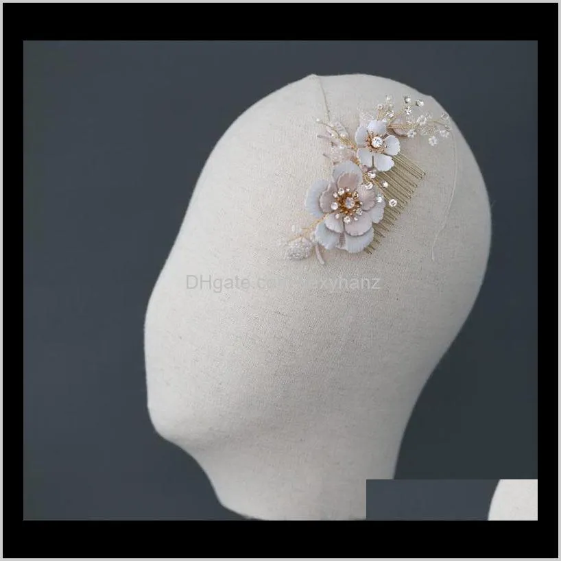 flower leaf hairpins rhinestones pearl hair pins combs for women brides head pieces headdress wedding accessories bridal jewelry