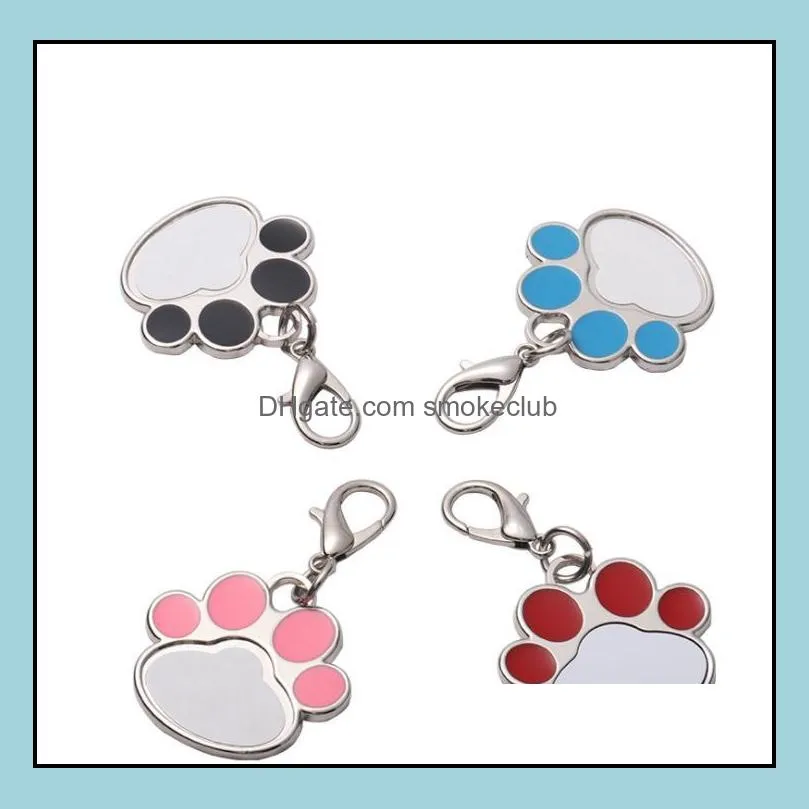 4 Colors Sublimation Blank Keychain Pendant Collars Creative Cat Paw Shape Keychains Heat Transfer Key Chain DIY Pet Keyring LLD11361