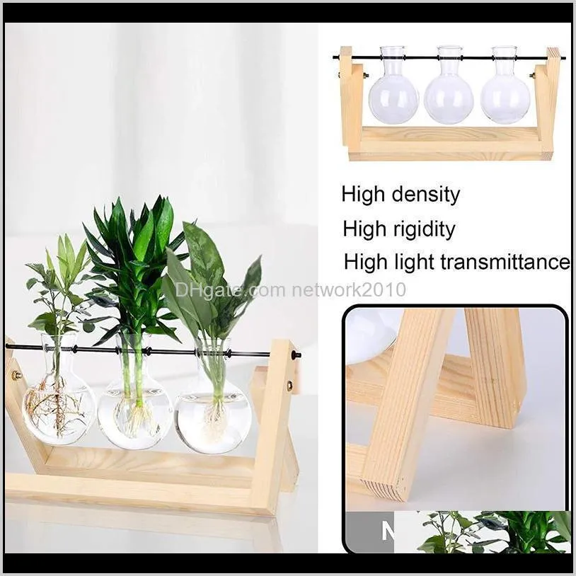 wooden frame hydroponic plant vase coffee shop office desktop decoration bonsai transparent flower pot with tray holder home decor