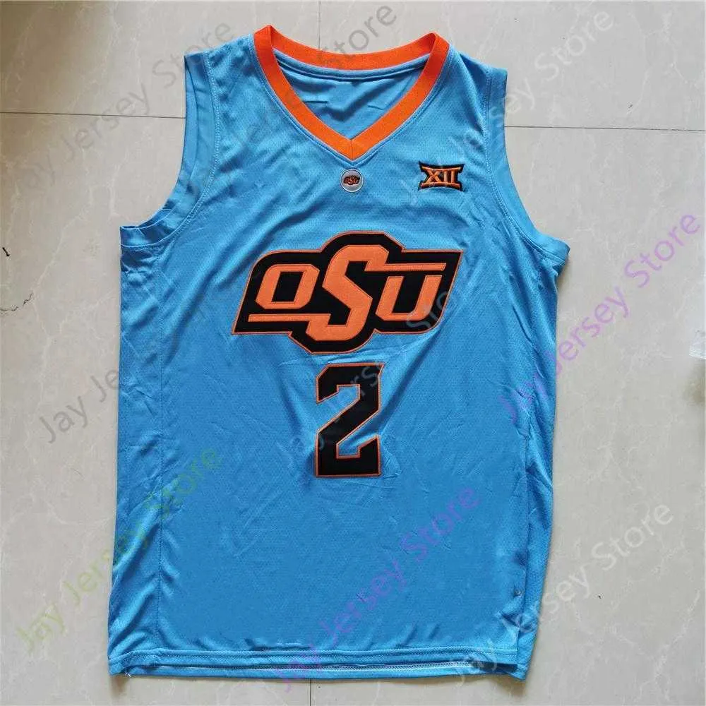 2021 New NCAA College Oklahoma State OSU Basketball Jersey 2 Cunningham Baby Blue Youth Adult Size S-3XL