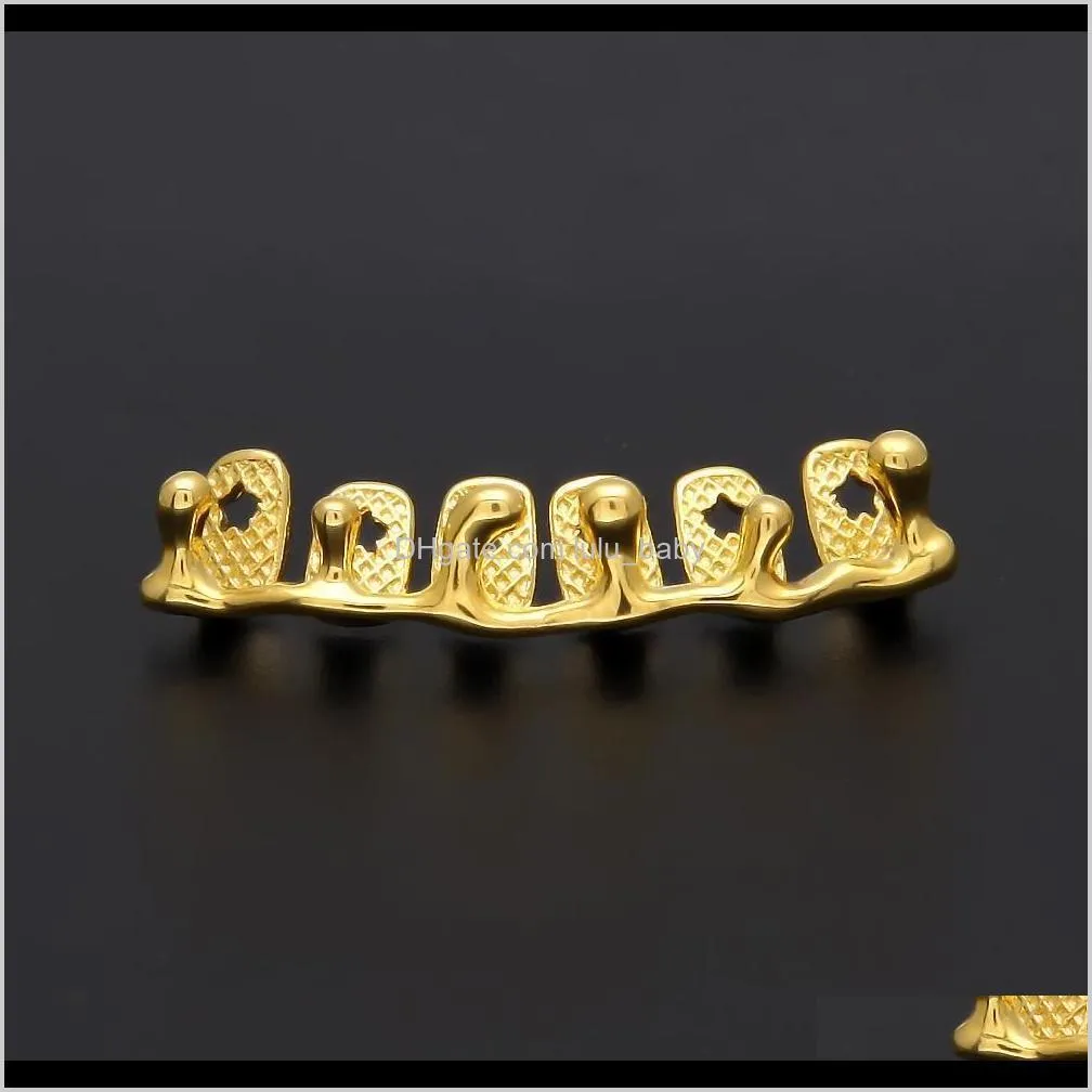 2019 hip hop gold silver grillzs single tooth grillz cap top & bottom grill bling custom teeth volcanic rock drop shape punk hip hop