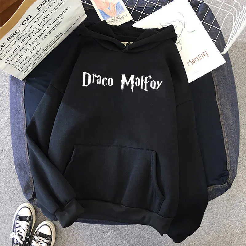 Draco Malfoy Cartonn Hoodie Kvinnor Varm Hoodies Streetwear Fashion Sweatshirt Hip Hop Letter Harajuku Oversized Casual Clothes 211019