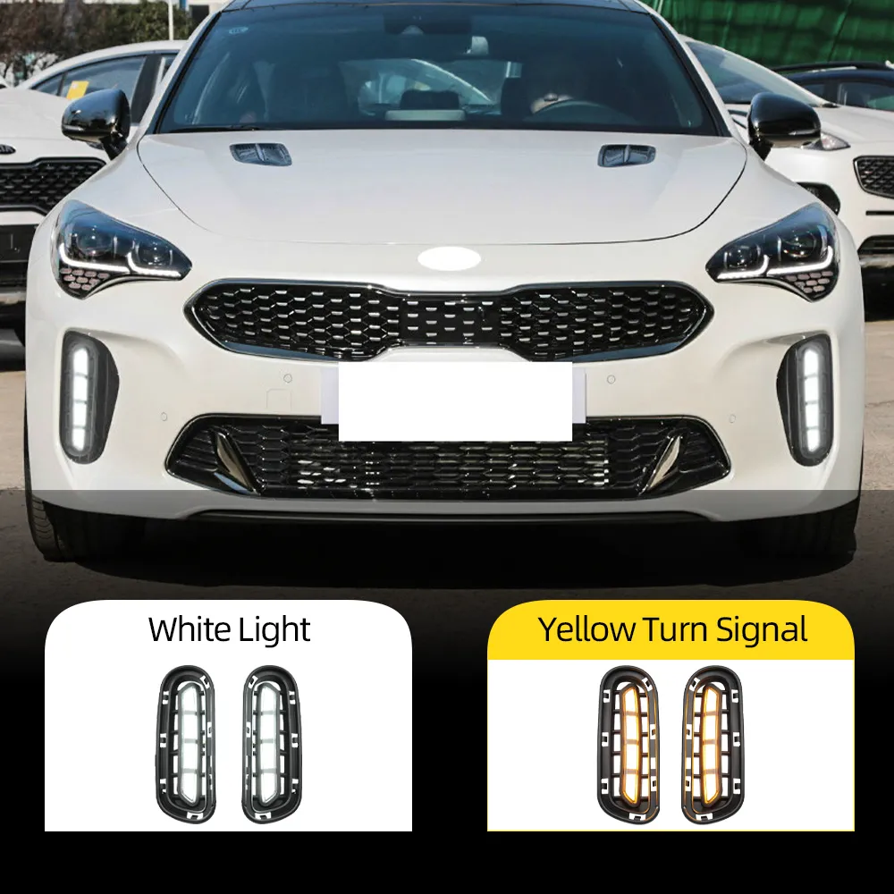 1 paire lampe de brouillard pour Kia Stinger 2017 2018 2019 2020 avec tour jaune Fonction de signal voiture DRL LED Day Time Light