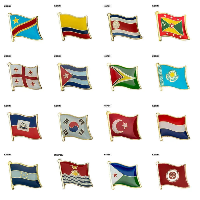 Bandiera Spilla Distintivo Spilla Colombia Costa Rica Grenada Georgia Cuba Guyana Kazakistan Haiti Corea del Sud Turchia