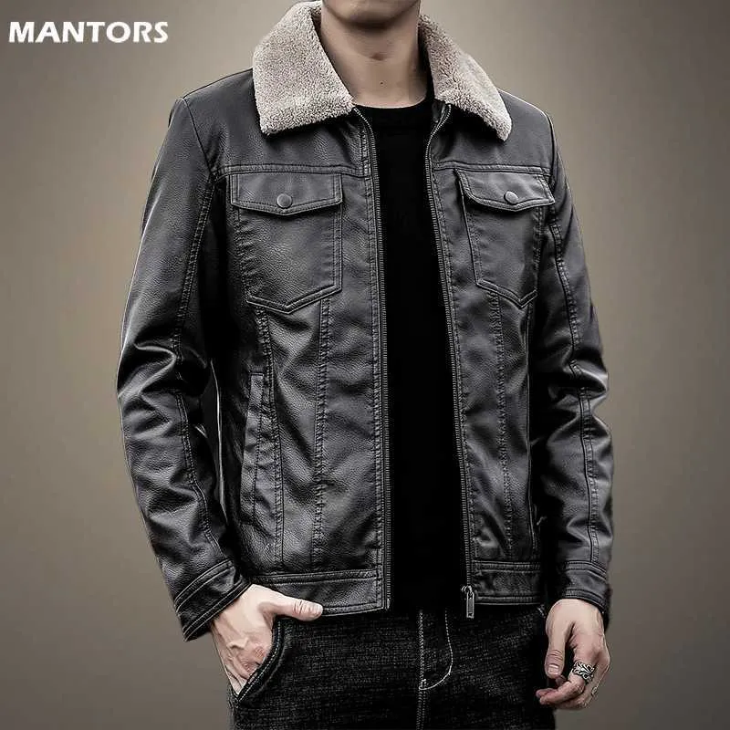 Épais hommes veste en cuir hiver automne hommes moto veste mode fausse fourrure col coupe-vent chaud manteau masculin veste 211009