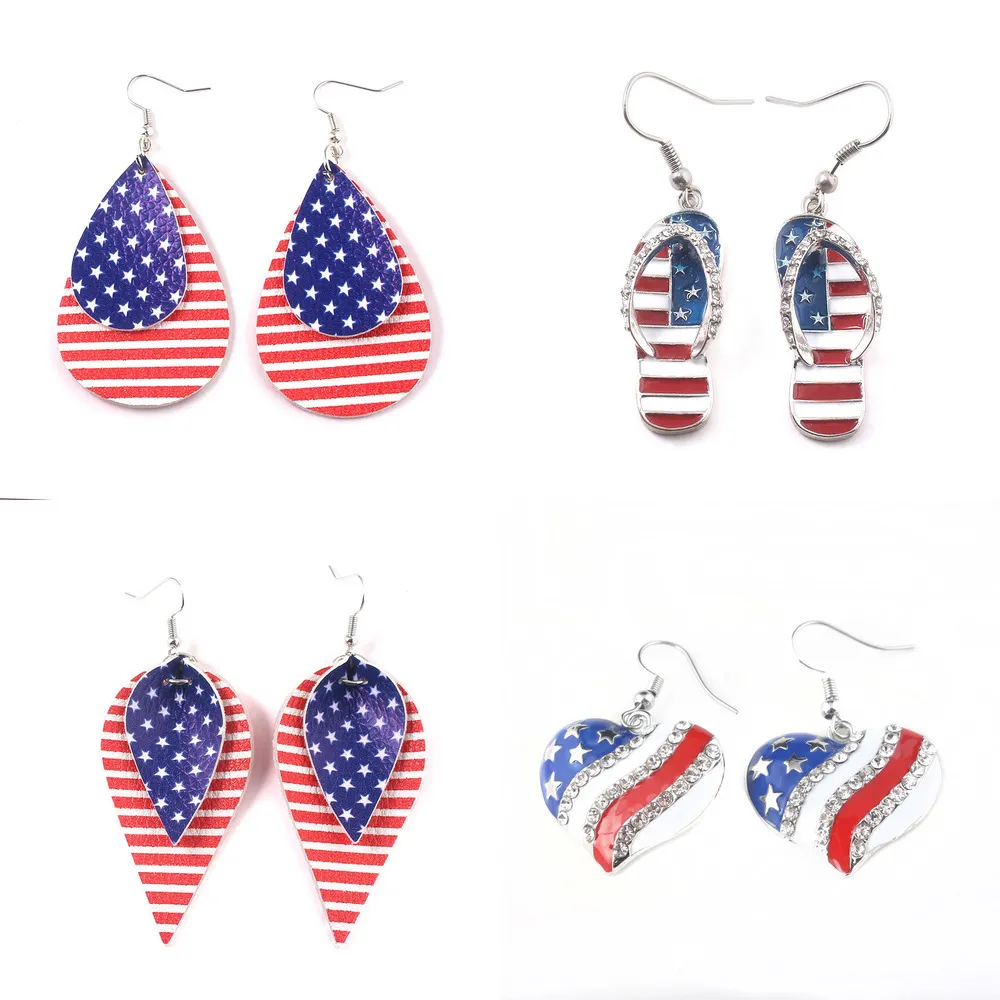 RJ New Fashion American Flag Crystal Earrings Slippers Shape Pentacle Girl Patriot Ear Studs Brincos For Women Bijoux Gift X0709 X0710