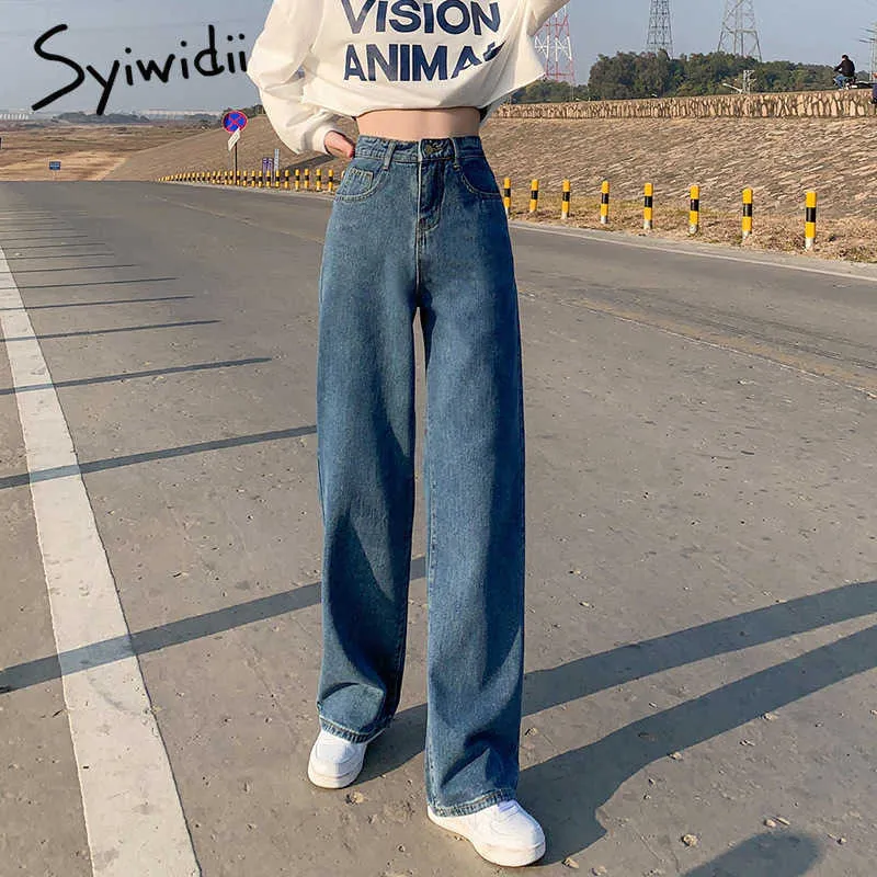 Syiwidii Jeans à jambes larges pour femmes Bottom Baggy Denim Pantalon taille haute pleine longueur Vêtements Pantalon Vintage Streetwear 210616