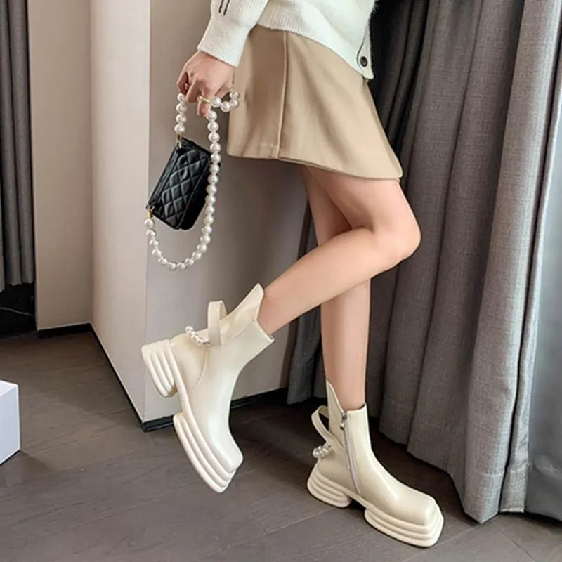 Buty buty jesienne kobiety kwadratowe palce cząsteczkowe dzielone skórę 2021 moda punk -punkowa projektant