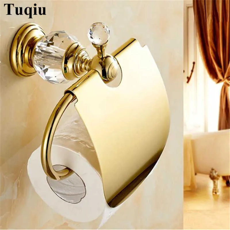 Pappershållare Crystal Solid Brass Guld / Krom Roll Toalett Vävnad Badrum Badrum Tillbehör 210709