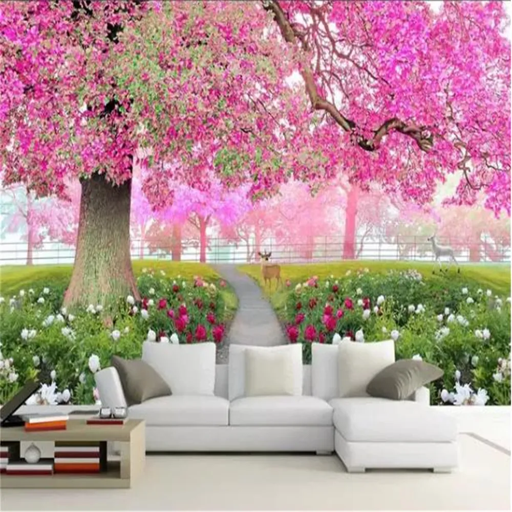 Custom Any Size 3d Wallpaper Flower Sea Cherry Blossom Tree Walkway TV Background Wall Decoration Modern Mural Wallpapers