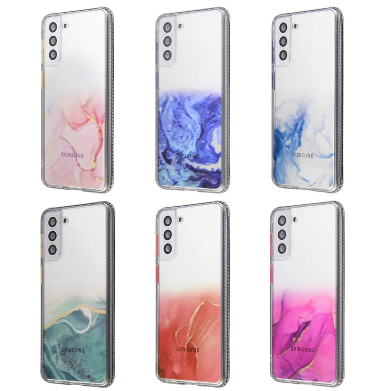 Marmorstil Gradienter Glitter ShockoProof Fodral för Samsung Galaxy S21 Plus S20FE S20 Not 20 Ultra A32 A52 A72 A21S A31 A51 Clear Acrylic Back Walle Cover
