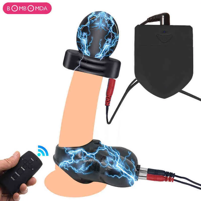 Nxy Adult Toys Electric Cock Ring Cbt Electro Sex Bdsm on Penis Ball Stretcher Testicle Massager Male Chasity Cage Sexy for 1207