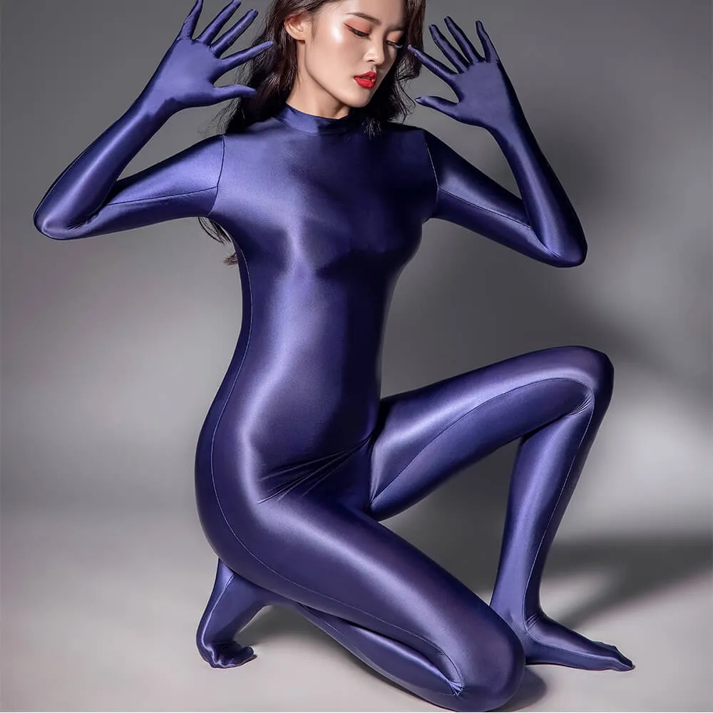 Women Men Wetlook Shiny Satin Jumpsuit With Finger Gloves Full Bodysuit  Bodycon Zentai Party Costume Playsuit Cool COSPLAY Suit From 15,28 €