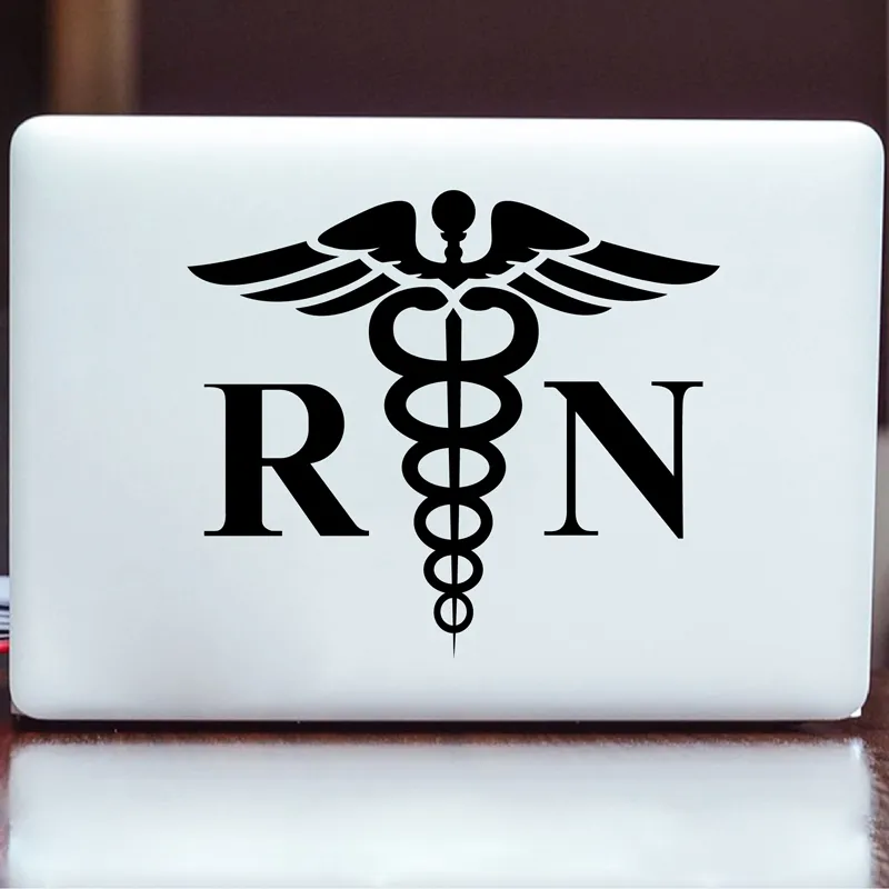 Medical Symbol Caduceus Vinyl Car Sticker Decor , Registered Nurse RN  Nursing Laptop Decals for Apple MacBook