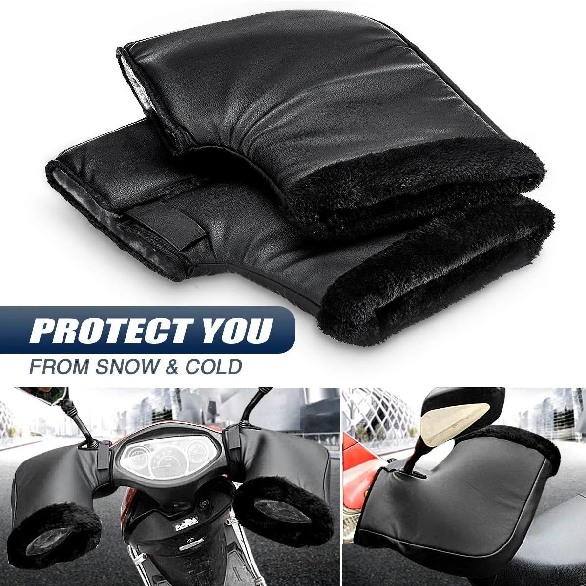 Guanti da moto antivento in PU invernali spessi e caldi per manubrio, guanti con copertura termica universali per moto, scooter