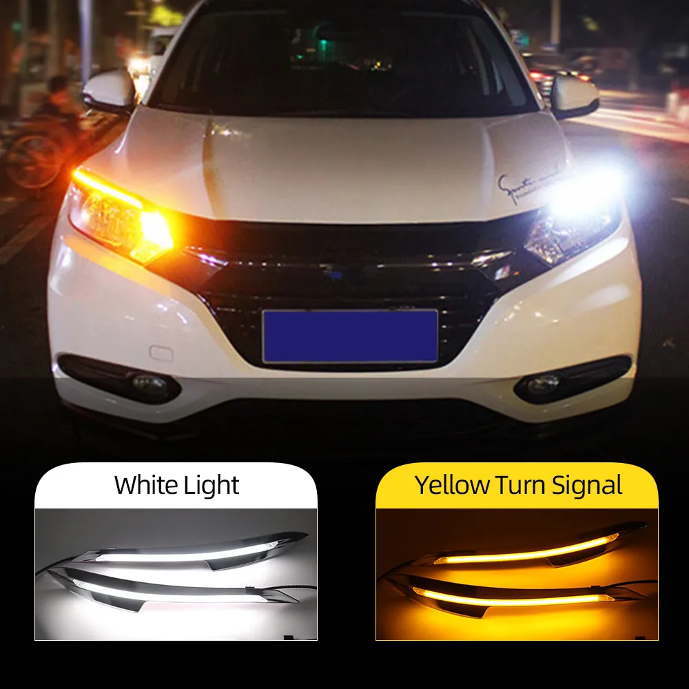 2Pcs LED Daytime Running Light Yellow Turn Signal Relay Car Headlight Eyebrow Decoration For Honda HRV HR-V 2015 2016 2017 2018