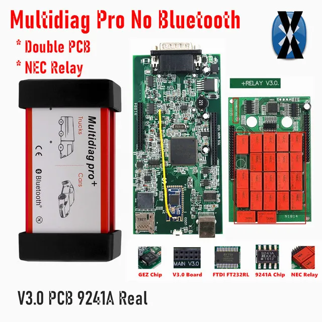 Bluetooth DS150CDP TCS Auto Diagnostic Tool Multidiag Pro Plus.R3 V3.0 NEC Przekaźniki GZ OBD2 Podwójna płytka PCB REAL 9241A Skaner samochodowy