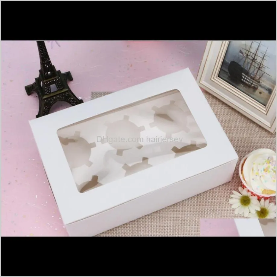 2020 windowed cupcake boxes white brown kraft paper box gift packaging for wedding festival party 6 cup cake holders customized 