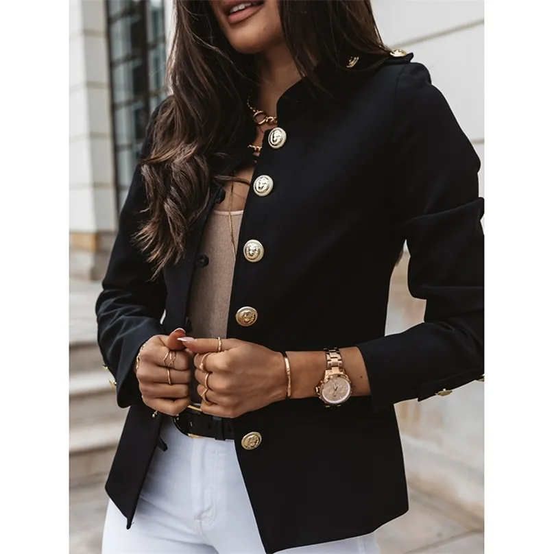 Vintage blazer mulheres jaqueta de escritório streetwear botão de outono cor sólida elegante manga comprida slim peito pequeno pequeno outwear 211006