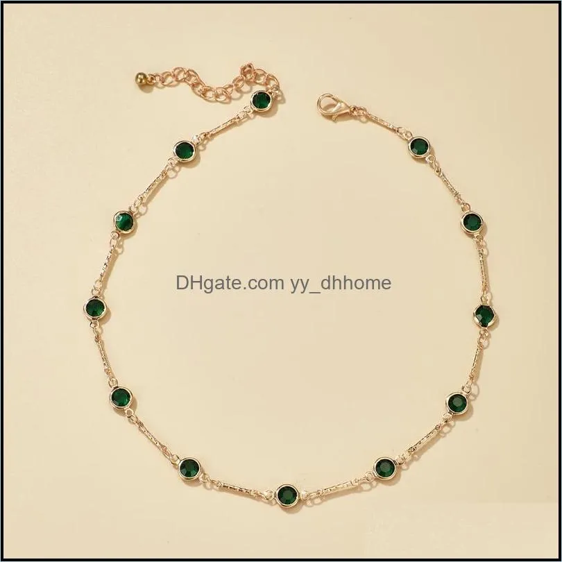 Chains Tocona Tredny Green Rhinestone Chain Choker Necklace For Women Gold Color Alloy Metal Handmade Jewelry Accessories Collar 15633