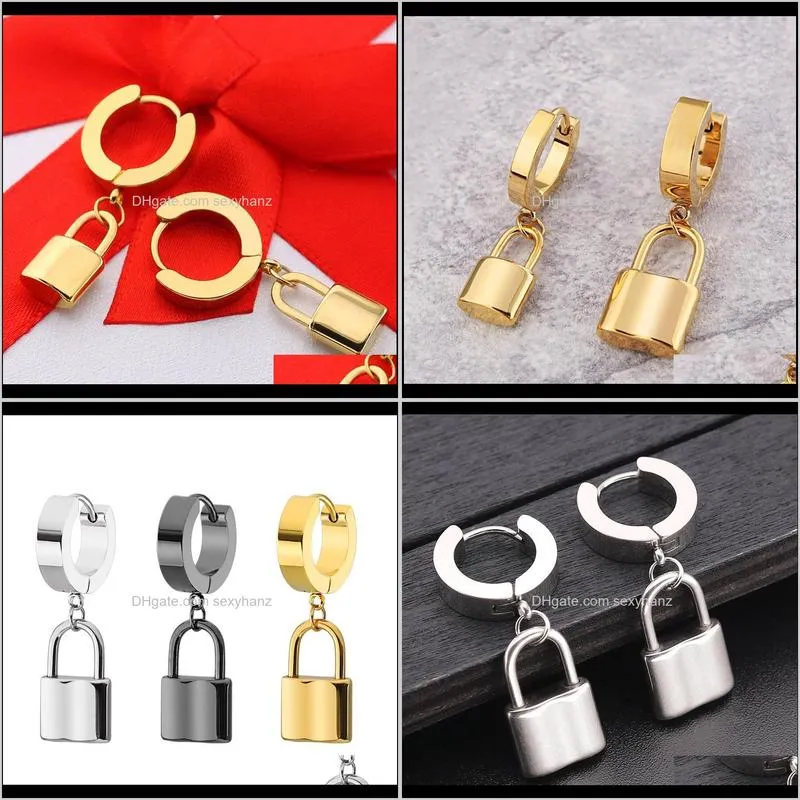 korean fashion titanium steel lock earrings stainless steel gold plated pendant earrings and earrings for men and women