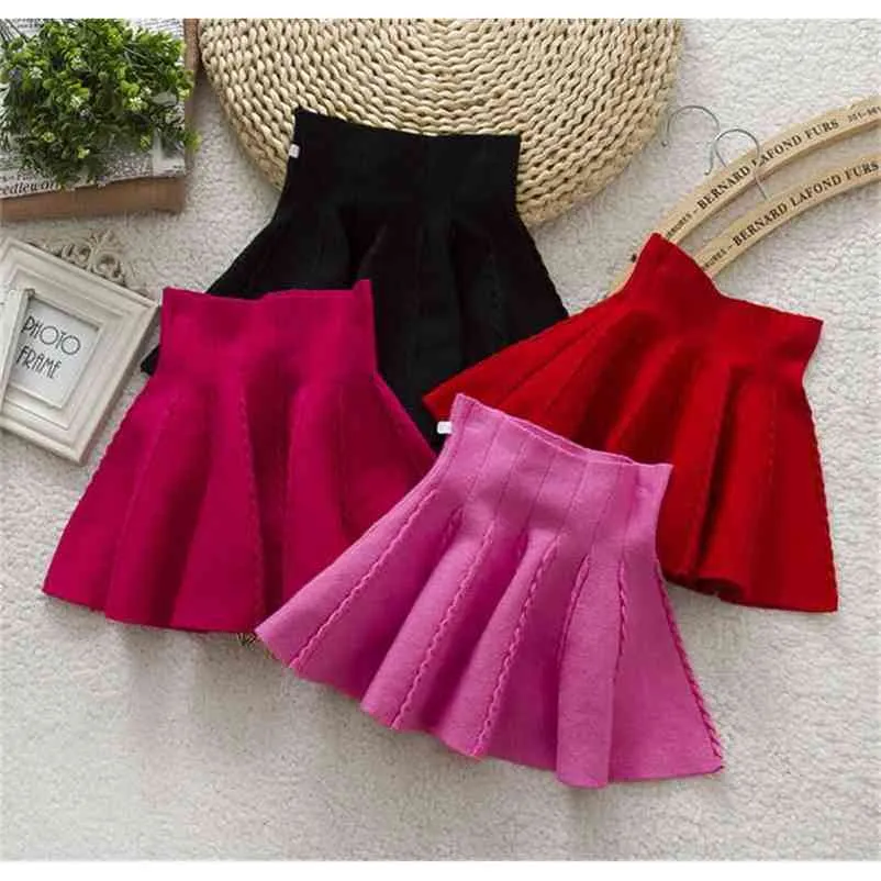 Brand Design Fall Winter Knitted Toddler Girl Umbrella Skirt Baby A-line For Kids Wholesale Red Black pink 210529