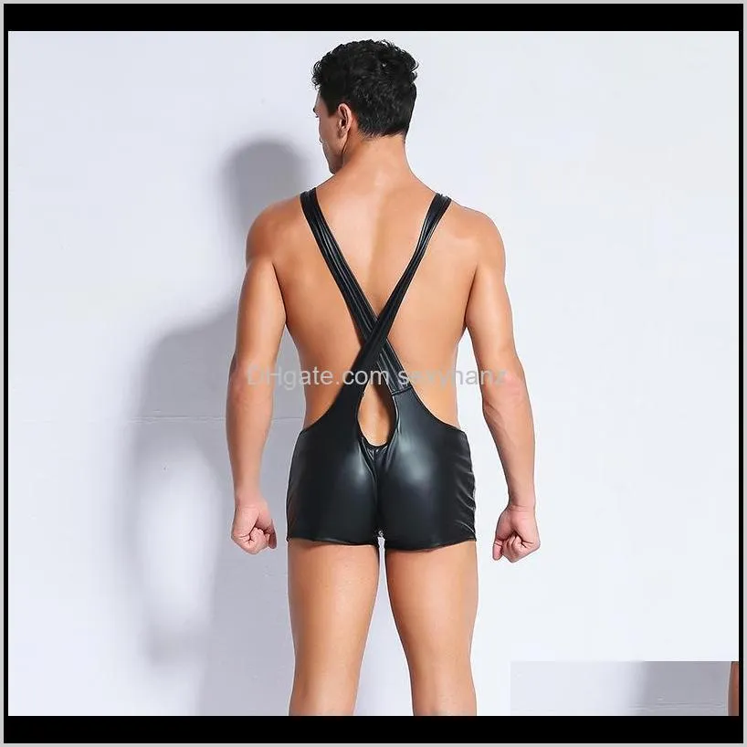 men`s sexy one-piece patent leather tight-fitting sling boxer briefs high-elastic imitation leather high-gloss zipper pu1