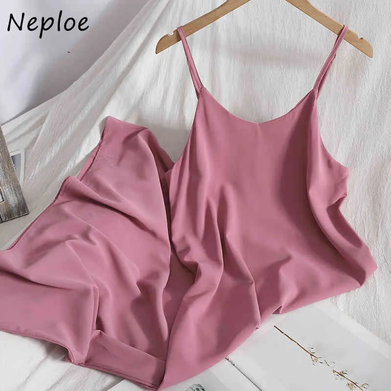 Neploe vネックノースリーブキャミスドレス女性のハイウエストヒップAラインvestidosキャンディーカラー夏のoutwear faldas mujer夏210423