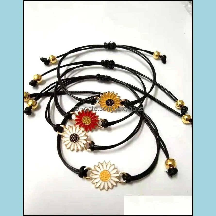 30pcs/lot Sunflower Daisy Charms Bracelet For Women Adjustable Braided Rope Chain Bracelet Handmade Jewelry Gift