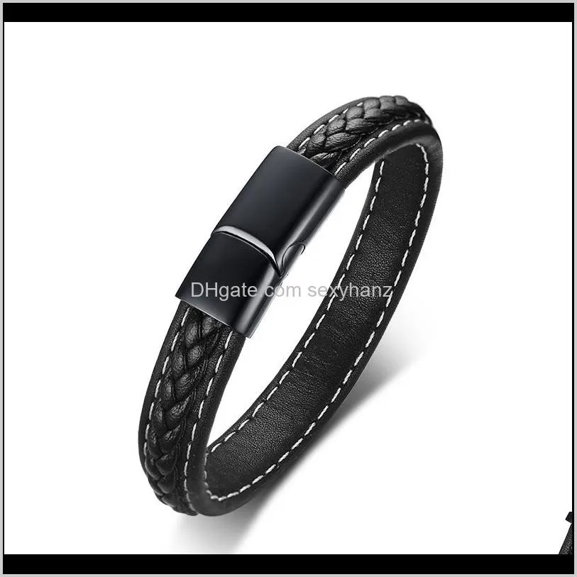 punk charm stainless steel magnetic buckle leather bracelet man`s personality women`s braclet shaker