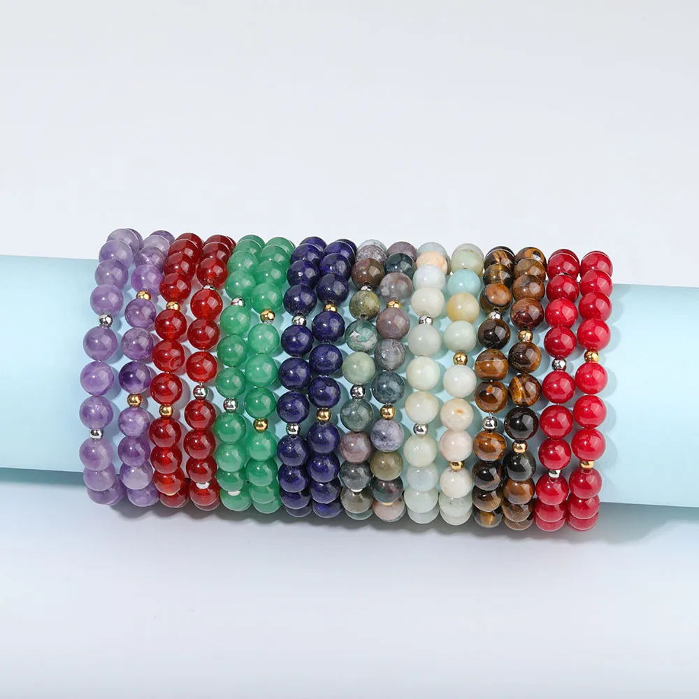 Natural Gemstone Beads Bracelets Handmade Men Women Stretchy