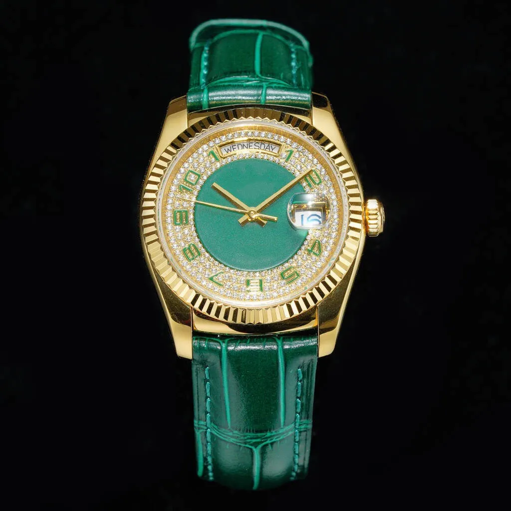 Orologio meccanico completamente automatico da donna, comodo cinturino in pelle di vacchetta, diametro 36 mm, tecnologia dei diamanti incastonati a mano, regalo di Natale, regalo per la festa della mamma