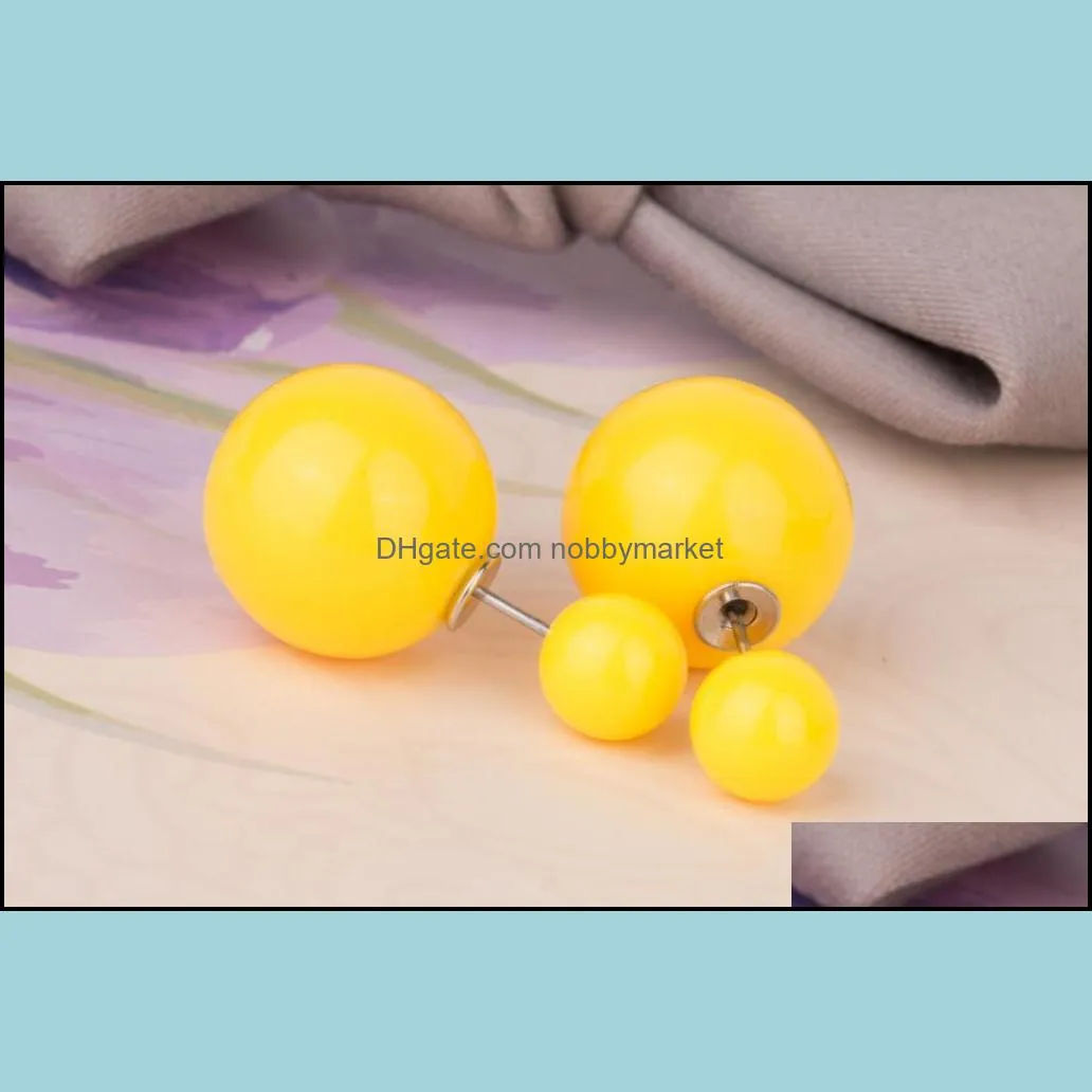 Lovely candy Colors Double Side Pearl Stud Earrings Big small ball Ear rings For women Girl Fashion Jewelry Gift in Bulk