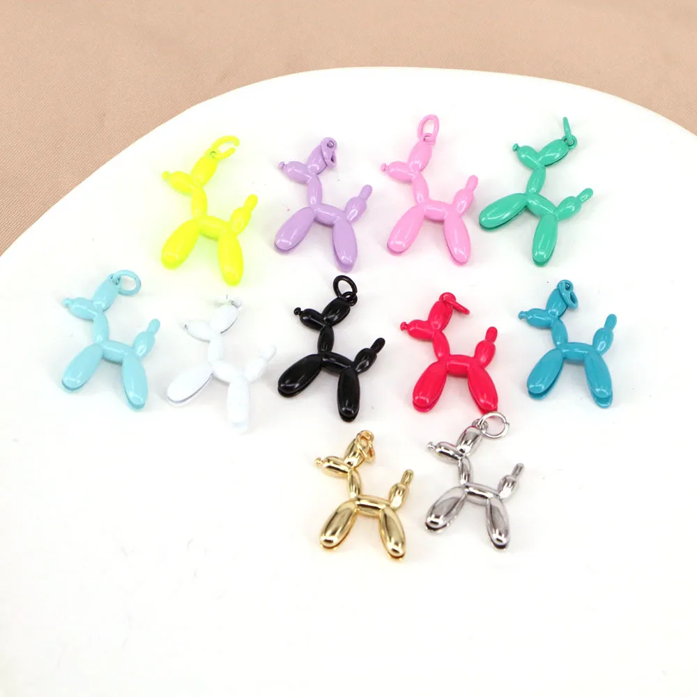 20pcs、3Dエナメル風船の魅力Poodle Dog Gold Color Pendants Diy工芸品ネックレスブレスレット所見ジュエリー