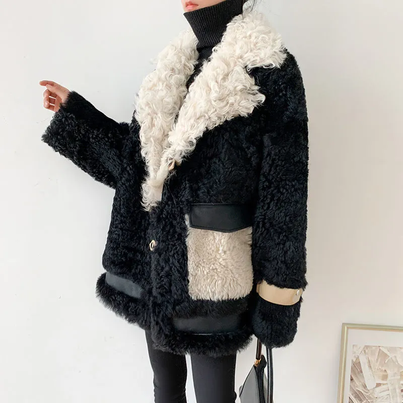Kvinnor höst vinter mode lamm ull faux päls kappa kvinnlig tjock varm mjuk falsk päls jacka övercoat casual ytterkläder