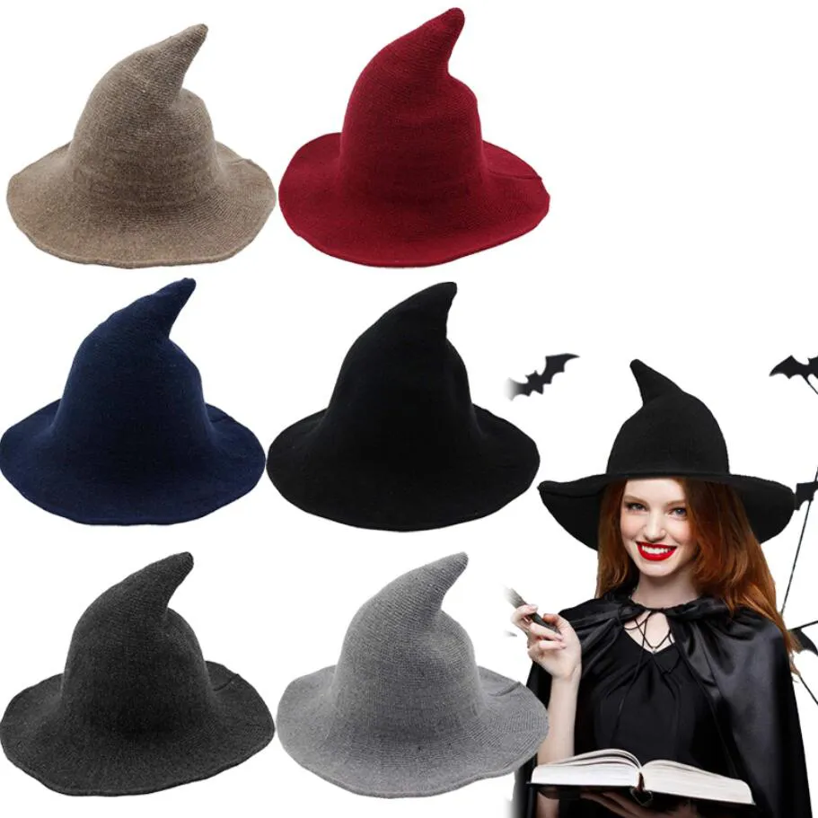 Kvinnor modern häxa hatt vikbar kostym skarp spetsad ullfilt halloween party hattar häxa hatt varm höst vinter lock 6 färger