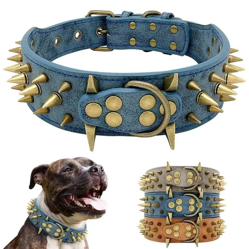 Collier de chien cool Colliers de chien en cuir clouté à pointes Collier de bouledogue Pitbull Perro pour chiens de taille moyenne Boxer Berger allemand 210729