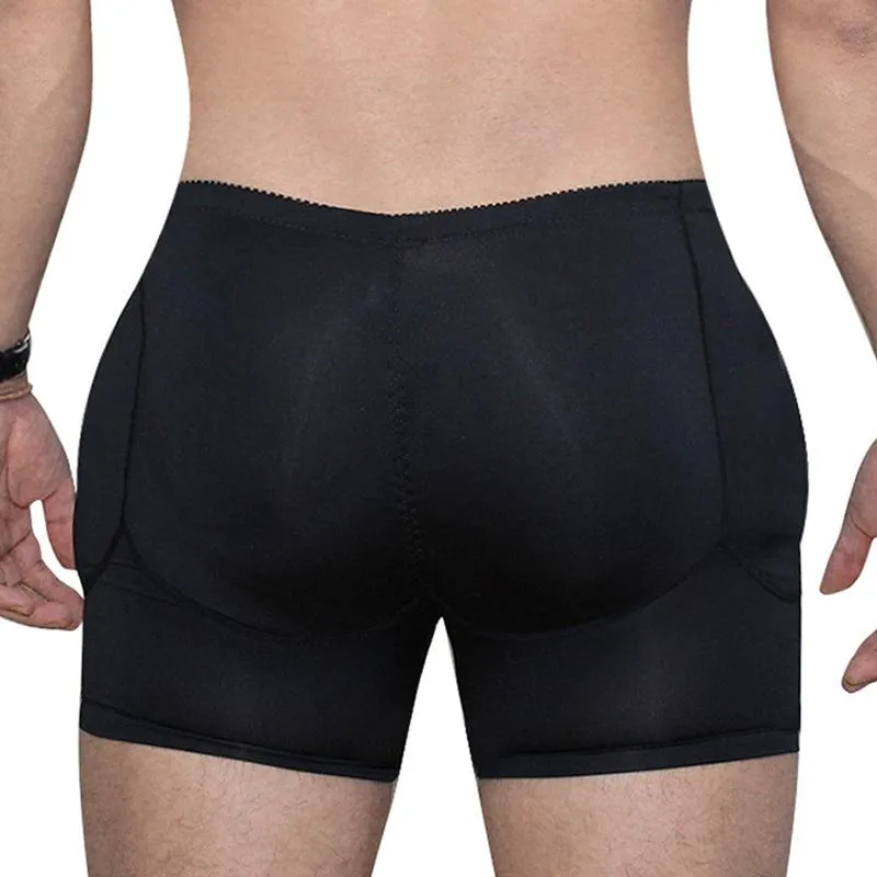 Men's Seamless Tummy Control Underwear, Sexy Ass BuLift Boxers, Hip Up  Padded BuPush Panties Shorts, Black