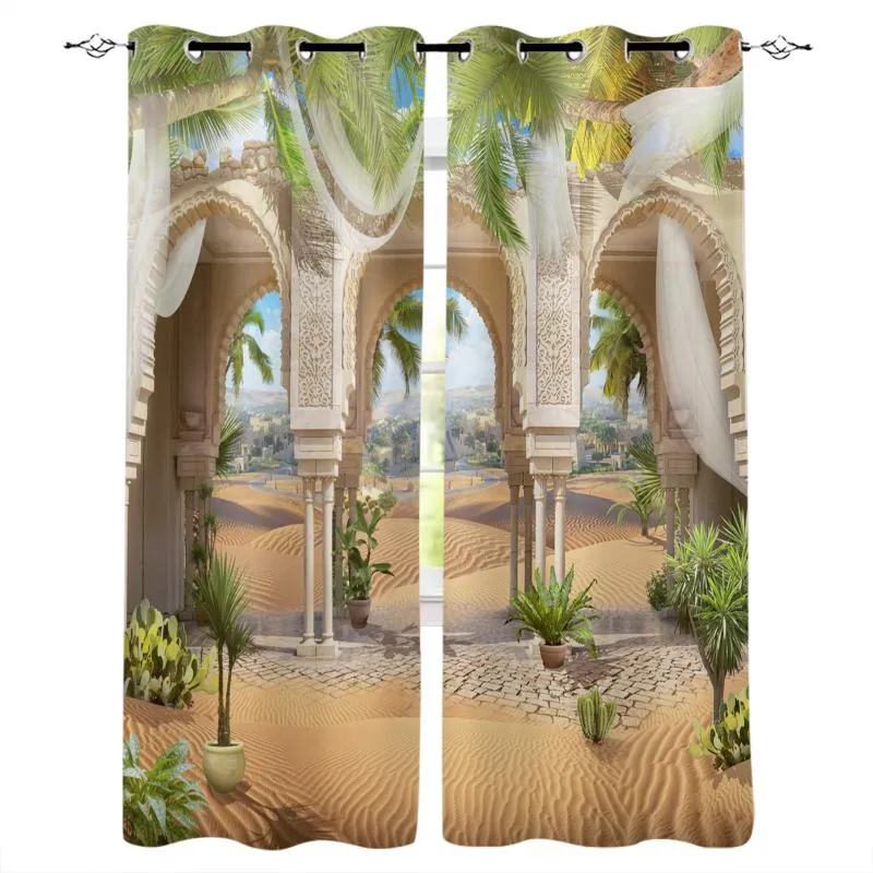 Desert Arch Courtyard Green Plant Curtains For Living Room Window Curtain Bedroom Modern Interior Home Decoration & Drapes