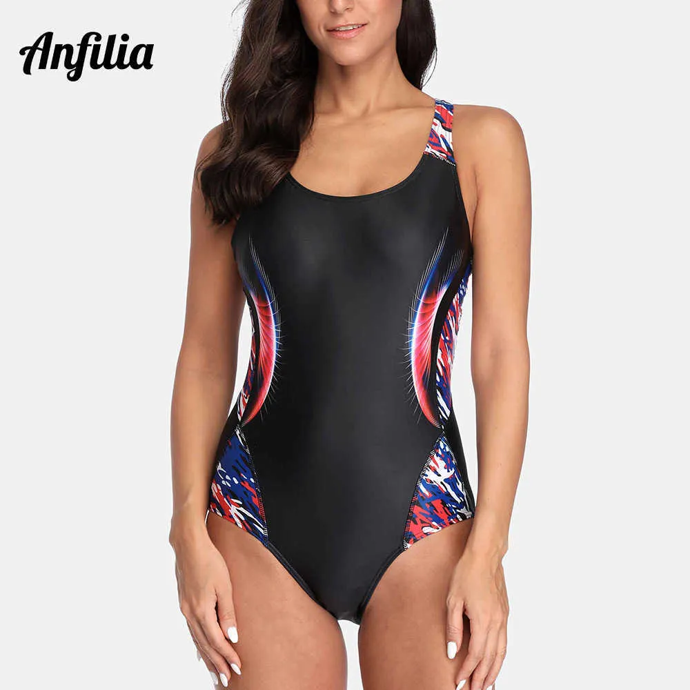 Anfilia-bañador deportivo de una pieza para mujer, traje de baño