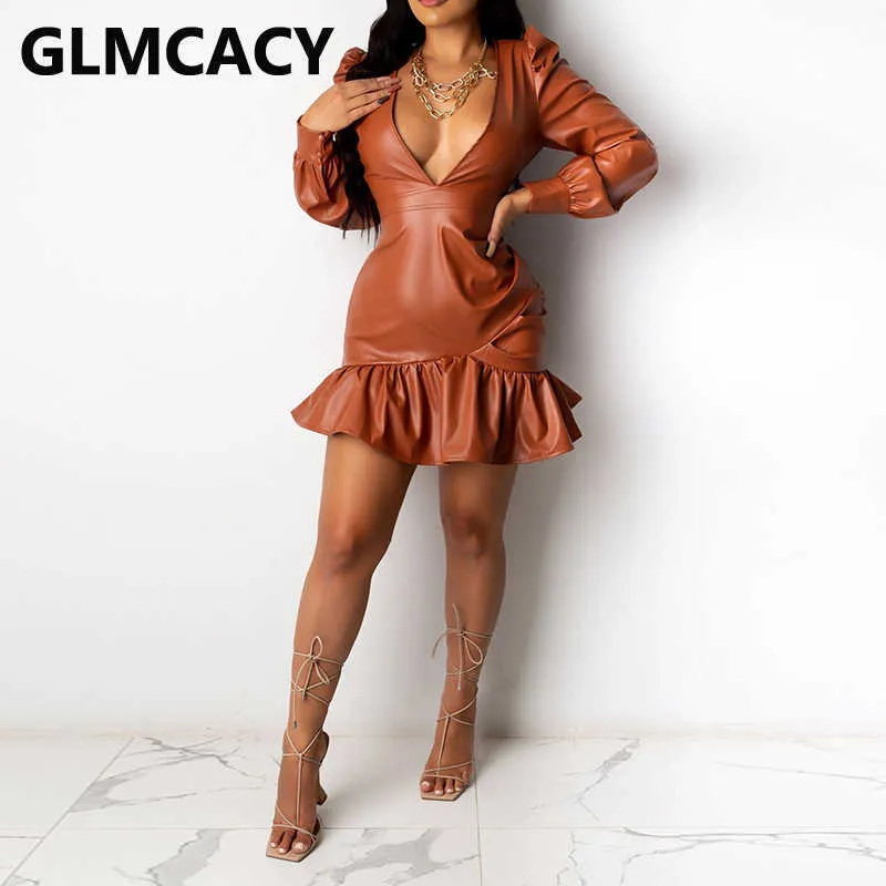 Vestido Mini De Cuello En V De Manga Larga Para Mujeres Elegantes