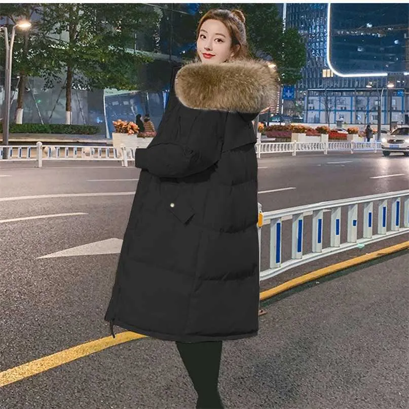 冬のジャケットルースコットン - パッド入り長い女性のミッドリングの厚い学生ダウンパッドドジャケット韓国パーカー211216