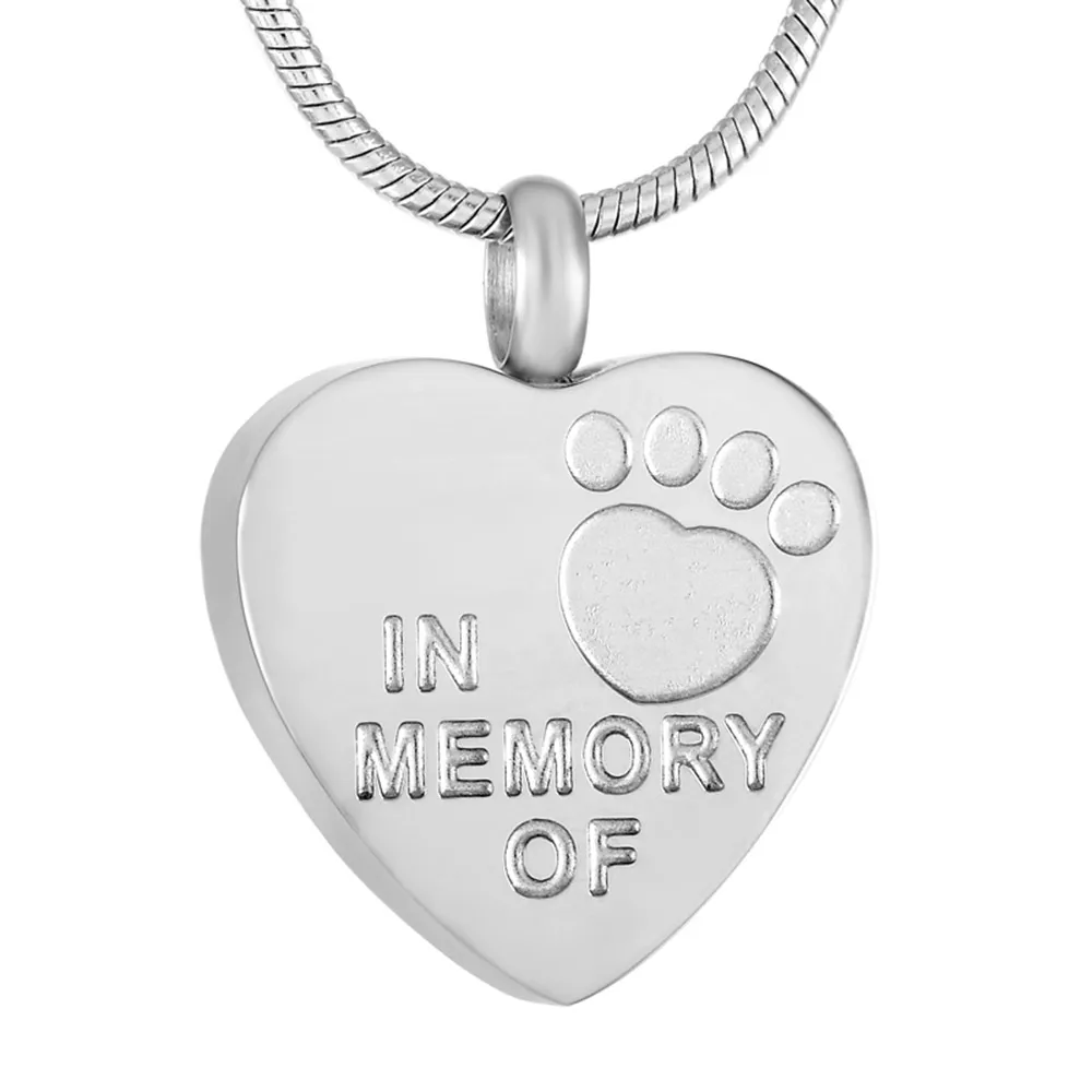 Wholesale stainless steel heart-shaped cremation pendant/dog paw print ashes necklace jewelry souvenir pet