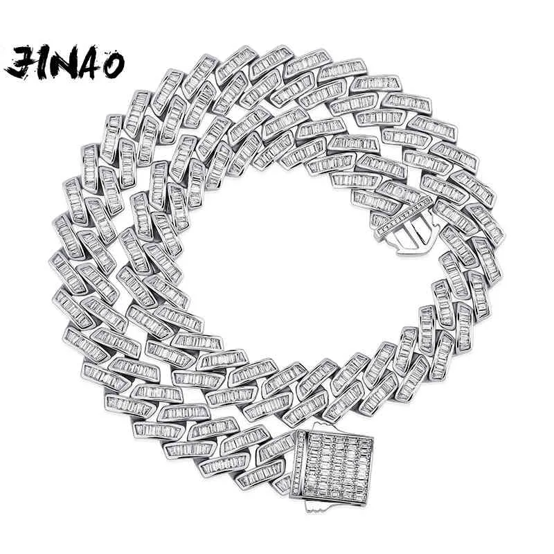 Jinao 18mm Baguette Prong Cuban Link Halsband AAA + CZ Iced Out Chain Hip Hop Fashion Luxury Bling White Gold Chain for Gift X0509