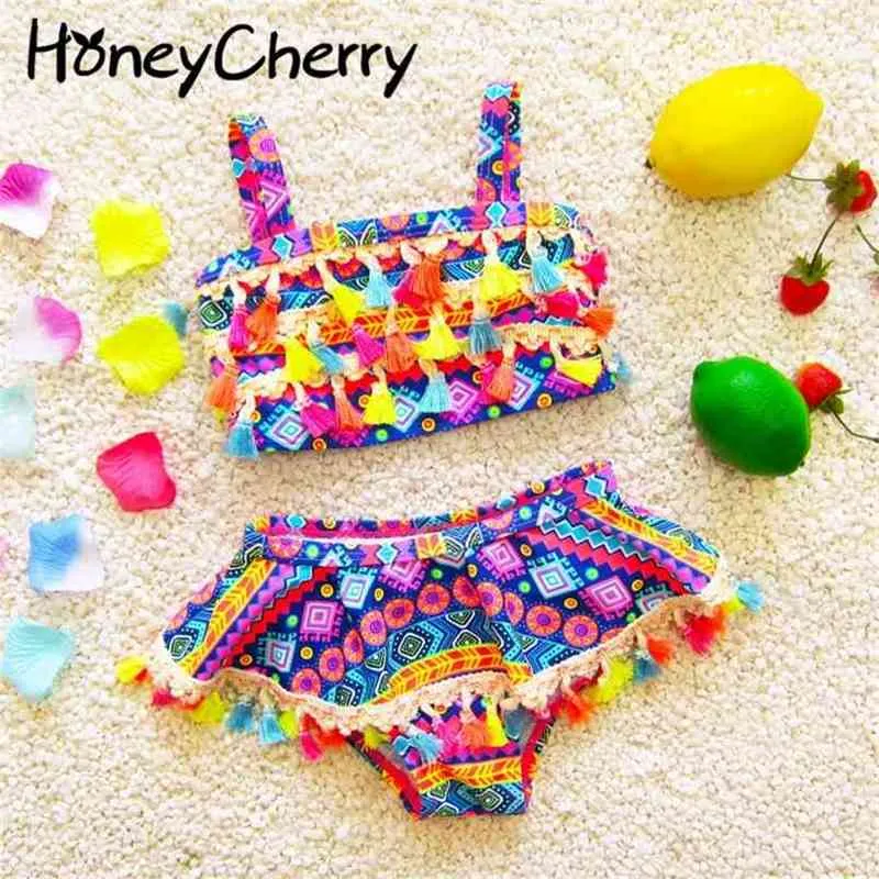 baby girl swimwear spring tassel split skirt girl's triangle swimsuit kids for girls 210702